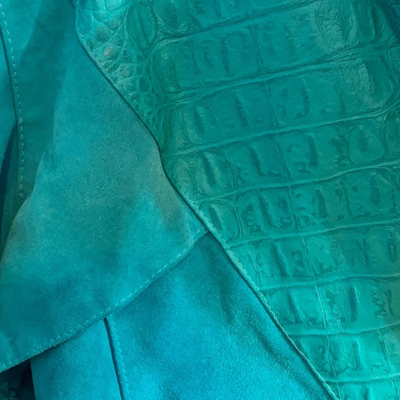 Rare 80s Vintage Outerwear by PHOENIX Teal leather/ Suede Jacket. - Picture 5 of 12